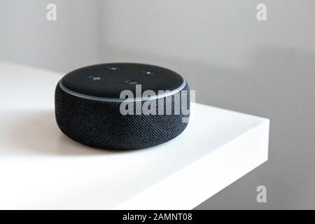 3rd Gen black Amazon Echo Dot Stock Photo