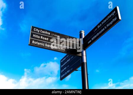 Direction sign at the National Rail station in Cambridge, UK Stock Photo