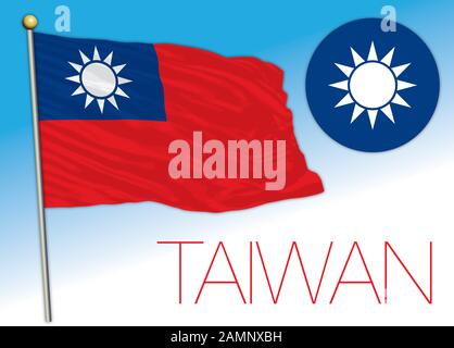 Taiwan official national flag and coat of arms, asiatic country, vector illustration Stock Vector