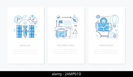 Navigation - vector line design style banners set Stock Vector