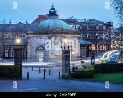 The Royal Pump Room Museum from Valley Gardens at dusk Harrogate North Yorkshire England Stock Photo