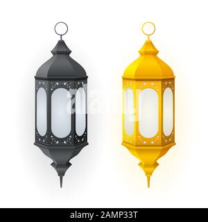 Hanging islam lantern. Background symbol or object for ramadan kareem or eid mubarak. Vector illustration Stock Vector