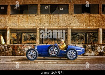1926 Bugatti Type 35. 1926 Targa Florio winner driven by Meo Costantini. Photographed in the pits on the race track in Scilily 1982. Stock Photo