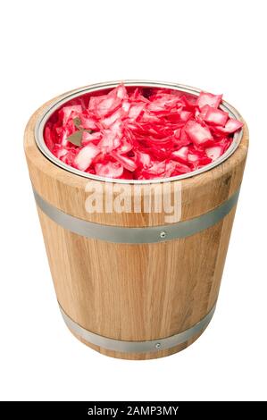 Salted cabbage in a barrel on a white background Stock Photo