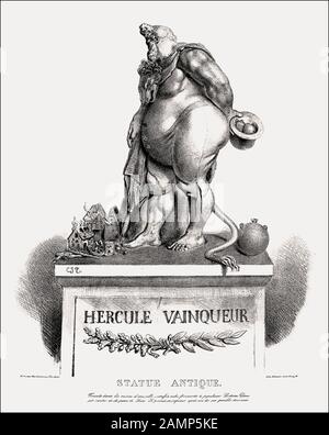 Caricature on Louis Philippe I, King of the French, as victorious Hercules by Traviès, 1834 Stock Photo
