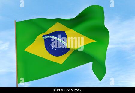 Brazil flag on sky background Stock Photo