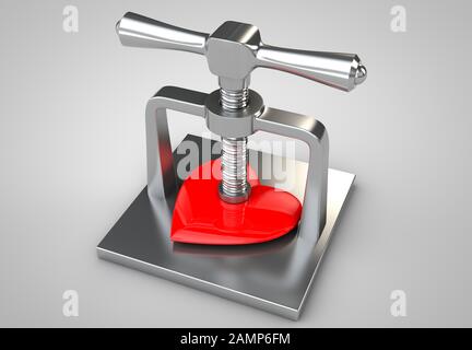 Heart in a silver vise. 3d render Stock Photo