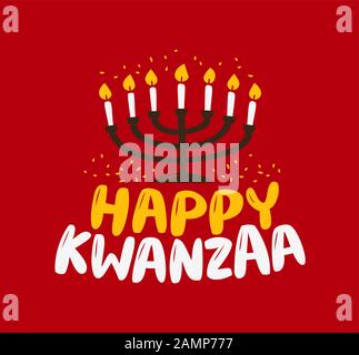 Happy Kwanzaa greeting card. Menorah with lit candles vector illustration Stock Vector