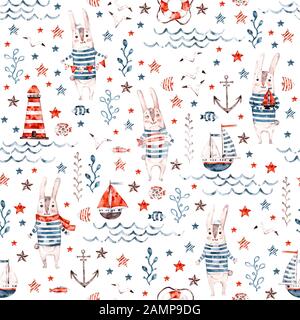 Cute baby boy seamless pattern for textile, print, greeting cards, wrapping  paper, wallpaper. Vector illustration blue color nipple, handprint, bottle  Stock Vector