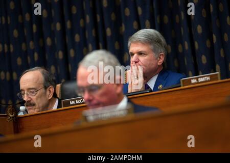 United States Representative Michael McCaul (Republican of Texas) listens as Richard Haass Ph.D., President of the Council on Foreign Relations, Avril Haines, Former Deputy National Security Advisor and Former Deputy Director of the Central Intelligence Agency, and Stephen J. Hadley, Former National Security Advisor, testify before the U.S. House Committee on Foreign Relations at the United States Capitol in Washington, DC, U.S., on Tuesday, January 14, 2020, following a U.S., drone strike that killed Iranian military leader Qasem Soleimani on January 3, 2020. United States Secretary of Stat Stock Photo