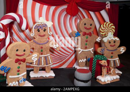 Festive Gingerbread Men Christmas background. Stock Photo