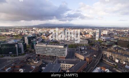 Aerial drone view of Dublin City, Ireland. Stock Photo