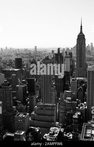 Black and white rendition of a Manhattan view with the Empire State Building and skyscrapers in Midtown Manhattan. New York City, New York State, USA. Stock Photo