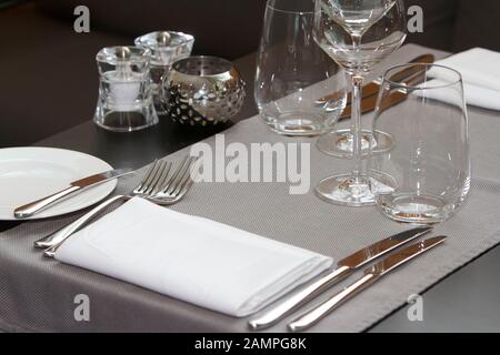 Elegant Table Setting in a Restaurant Stock Photo