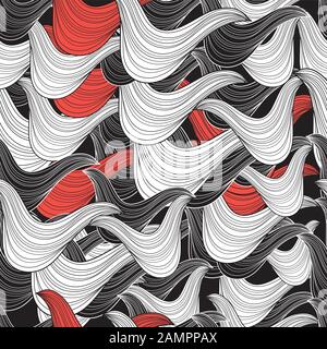 Seamless abstract pattern with waves and lines on a black background Stock Vector