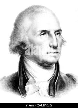 Vintage portrait of George Washington (1732 - 1799) – Commander of the Continental Army in the American Revolutionary War / War of Independence (1775 – 1783) and the first US President (1789 - 1797). Undated print, possibly 1820s, by Pendleton’s Lithography after a painting by artist Rembrandt Peale (1778 – 1860). Stock Photo