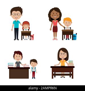 group of little students with teachers Stock Vector