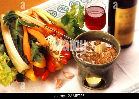 Italian Cooking . Bagna Cauda.. Garlic And Anchovy Sauce Stock Photo - Alamy