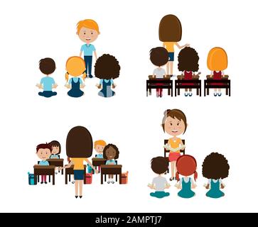 group of little students with teachers Stock Vector