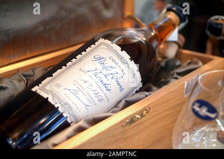 Turin, Piedmont/Italy. -10/24/2009-  The Wineshow Fair. Bottle of aged French cognac. Stock Photo