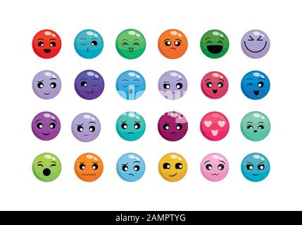 Cartoons faces icon set design, Expression cute emoticon character profile facial toy adorable and social media theme Vector illustration Stock Vector