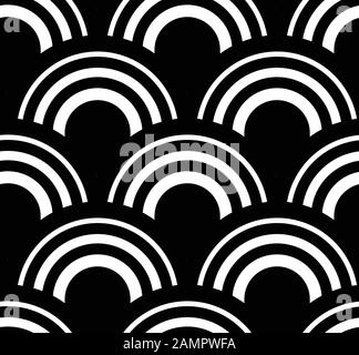 Traditional japanese waves ornament in black and white seamless pattern Stock Vector