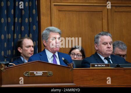 United States Representative Michael McCaul (Republican of Texas) speaks to Richard Haass Ph.D., President of the Council on Foreign Relations, Avril Haines, Former Deputy National Security Advisor and Former Deputy Director of the Central Intelligence Agency, and Stephen J. Hadley, Former National Security Advisor, as they testify before the U.S. House Committee on Foreign Relations at the United States Capitol in Washington D.C., U.S., on Tuesday, January 14, 2020, following a U.S., drone strike that killed Iranian military leader Qasem Soleimani on January 3, 2020.  United States Secretary Stock Photo