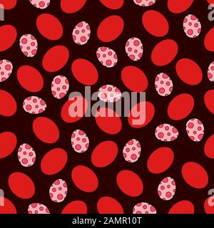 Easter seamless pattern with red eggs isolated on dark red background. Cute kids print. Vector cartoon stock illustration. Season child textile design Stock Vector