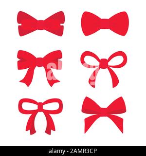 Red bow set for your design. Vector illustration isolated on white background. Stock Vector