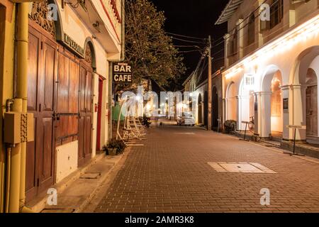 A street on the night of 31st 2019 Galle fort Sri Lanka Stock Photo