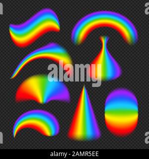 Rainbows in different shape realistic set on transparent background isolated vector illustration. Stock Vector