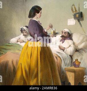 FLORENCE NIGHTINGALE (1820-1910) at the Scutari hospital in  Crimea in a mid-19th century illustration Stock Photo