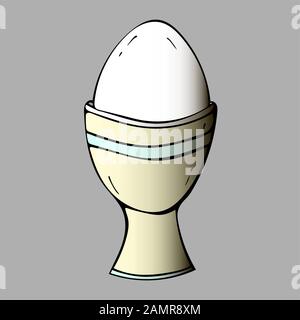 boiled egg in an egg cup isolated on background. Vector illustration Stock Vector