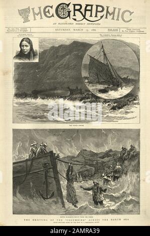 Front page of the Graphic Illustrated Newspaper, 1882.  The rescue of Betty Mouat from the smack Columbine drifting in the North Sea Stock Photo