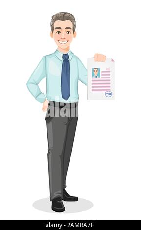 Handsome confident business man - Handsome Confident Business Man Holds Resume Businessman Cartoon Character Stock Vector 2amra7h 