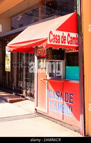 Money exchange kiosk in Nogales at the border of Mexico and Arizona USA Stock Photo