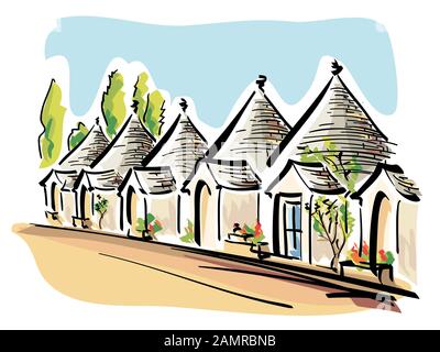 Illustration of the apulian typical houses called trulli in the town of Alberobello. Stock Photo