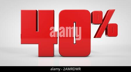 40% red text isolated on white background, 3d render illustration Stock Photo