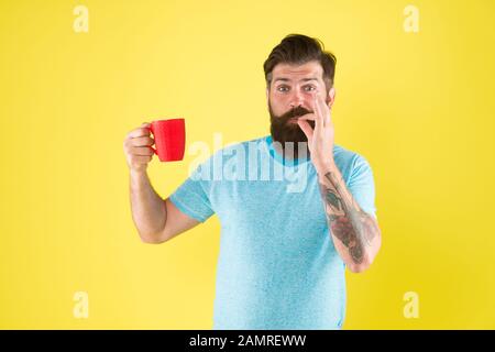 Enjoying nice morning. man drink tea. good morning coffee. Water balance and health care. Bearded man enjoy morning routine. sip of inspiration. brutal hipster drinking beverage. hot drink mug. Stock Photo