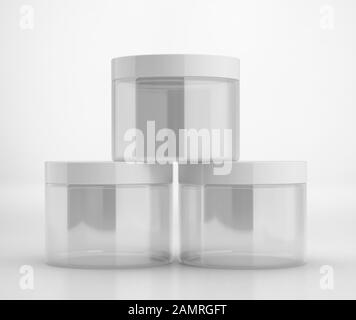 Blank Glass Jar with cap Mockup, 3d Rendering isolated on light background Stock Photo