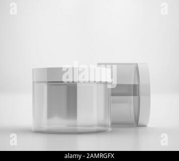 Blank Glass Jar with cap Mockup, 3d Rendering isolated on light background Stock Photo