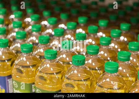 Vegetable oil on sale in a UK supermarket. Stock Photo