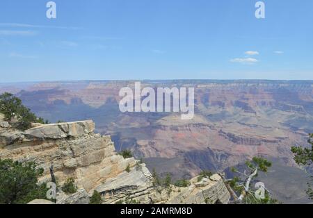 Summer In Arizona: Buddha Temple, Cheops Pyramid, Isis Temple and Shiva Temple Seen From Grand Canyon South Rim Between Mather Point and Yavapai Point Stock Photo