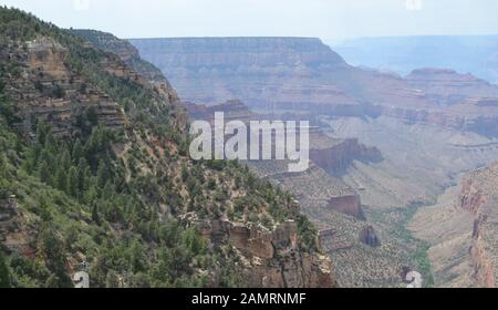 Summer In Arizona: Overlooking the Grand Canyon South Rim, Grapevine Creek, Grapevine Canyon and Lyell Butte From Grandview Point Along Desert View Dr Stock Photo