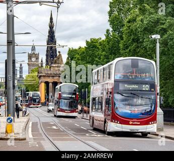 Buses in Princes Street, Edinburgh, Scotland, UK. Stock Photo