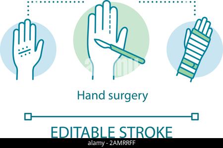 Hand surgery concept icon. Orthopaedic surgery idea thin line illustration. Wrist, forearm problem. Joint replacement.  Tendon and  nerve repair Vecto Stock Vector