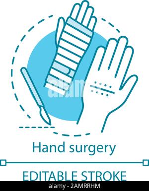 Hand surgery concept icon. Orthopaedic surgery idea thin line illustration. Wrist, forearm problem. Joint replacement. Tendon and nerve repair. Vector Stock Vector