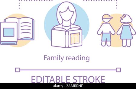 Family reading concept icon. Time together idea thin line illustration. Reading bedtime stories for children. Fairy tales. Vector isolated outline dra Stock Vector