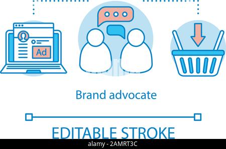 Brand advocate concept icon. Referral marketing tools idea thin line illustration. Online shopping. Smm, social networking, review sharing. Vector iso Stock Vector
