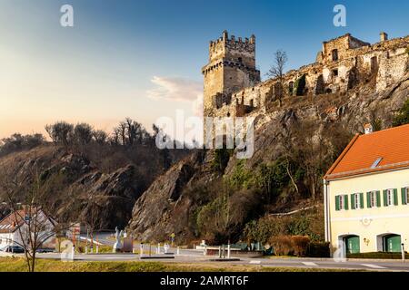 Imposing medieval castle ruins in Weitenegg.  Wachau valley, Austria.